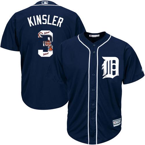 Tigers #3 Ian Kinsler Navy Blue Team Logo Fashion Stitched MLB Jersey
